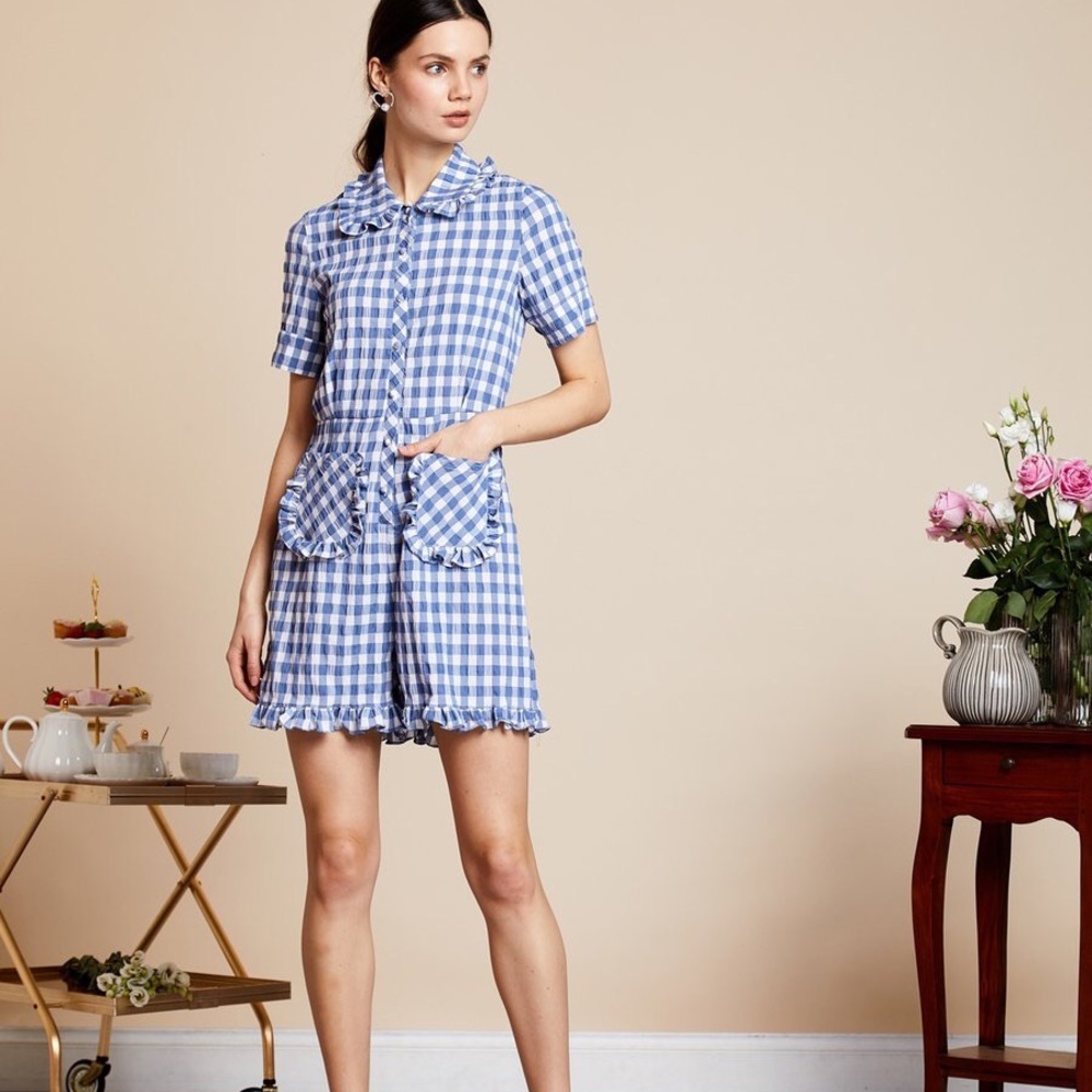 SOLD Sister Jane Table Manners Blue Gingham Romper